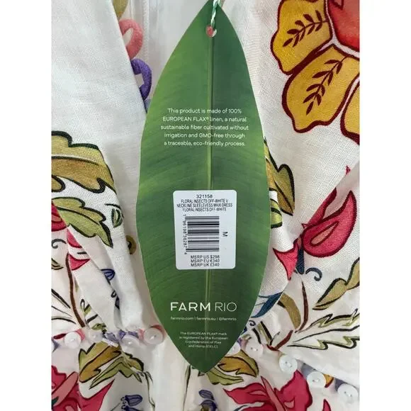 Farm Rio NEW Floral Insects Off White V Neck Sleeveless Maxi, M - Picture 6 of 10